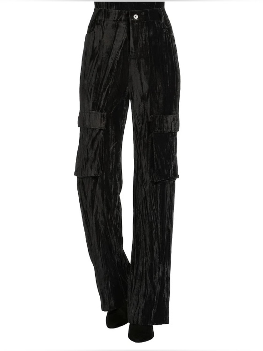 Chelsea & Violet Black Crushed Velvet Coordinating Cargo Pants Small NWT